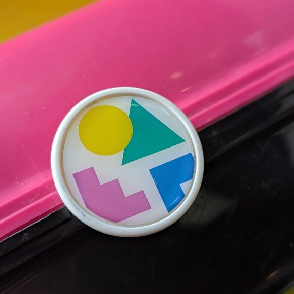 Vintage 90s Caboodles Makeup Case Pink & Black Geometric Logo Plastic Train Case - Picture 5 of 9